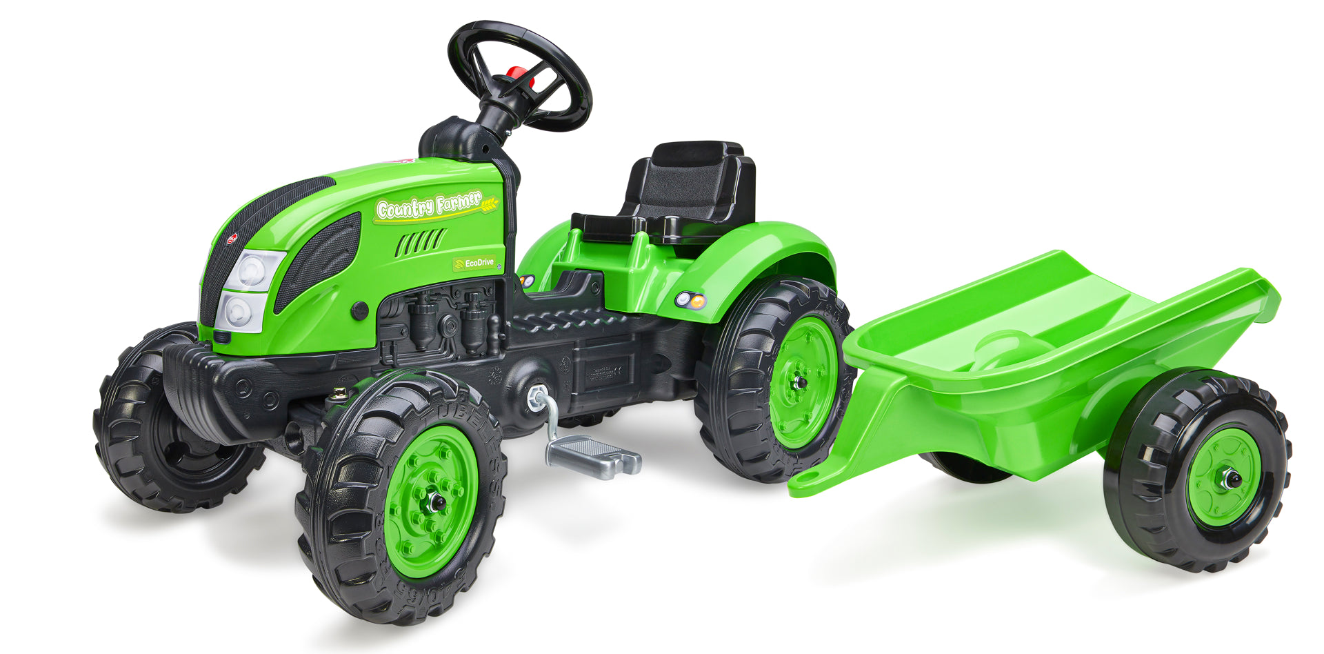 Tractor cu pedale si remorca pentru copii, Falk ,Verde, 2057L