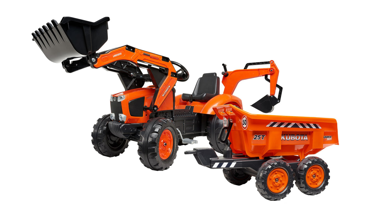 Jucarie tractor cu pedale Falk 2090W Kubota cu cupa si remorca