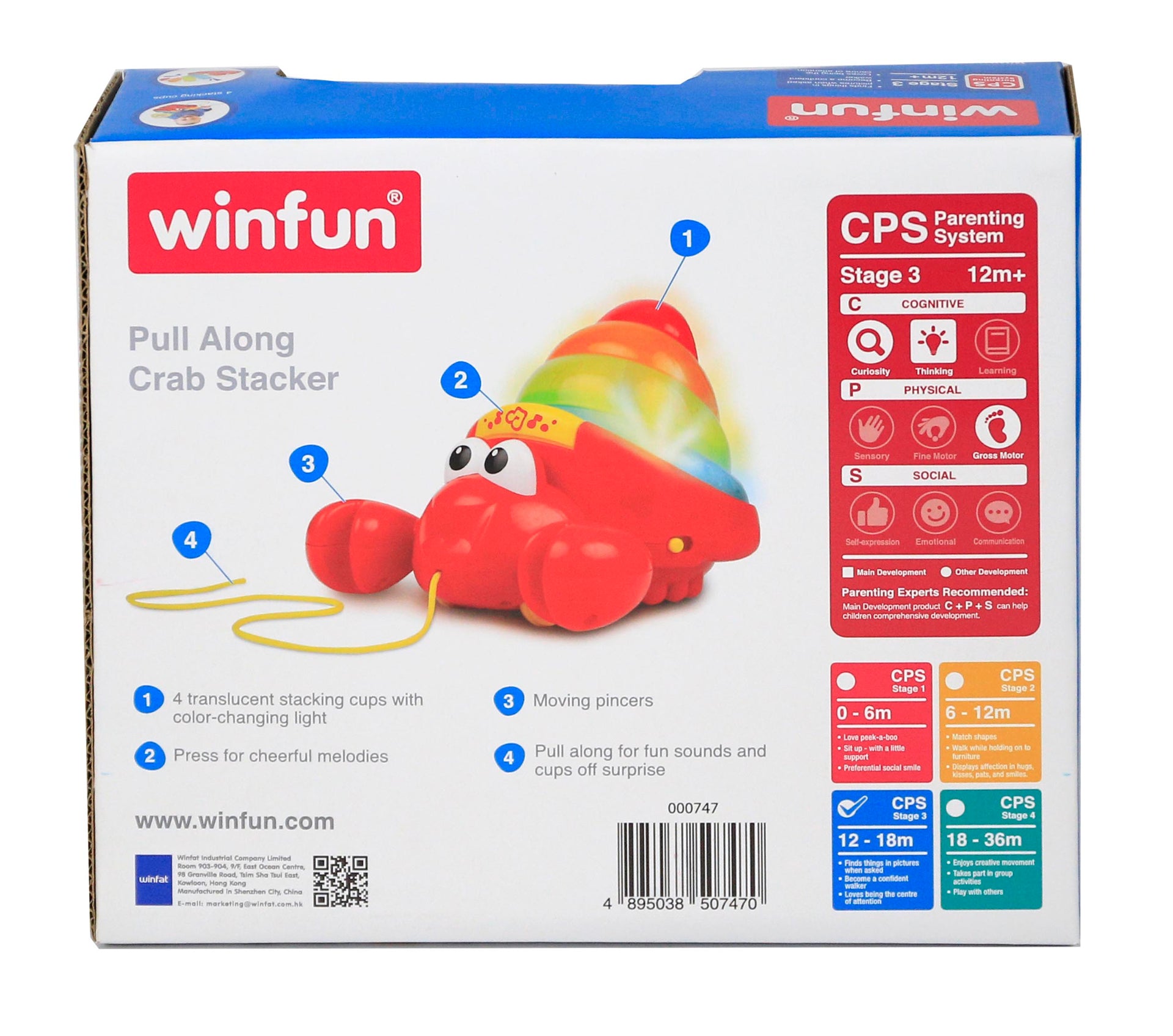 Jucarie muzicala de tras, Winfun, Crab cu inele - 0747