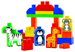 Joc de construit in cutie cu animalute, Maxi Abrick Box Safari, Ecoiffier, 7881