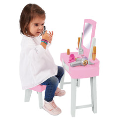 Masuta cosmetica cu scaunel, My Very First Beauty Table Ecoiffier, cu uscator de par si 11 accesorii, 1809