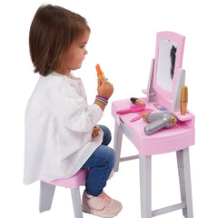 Masuta cosmetica cu scaunel, My Very First Beauty Table Ecoiffier, cu uscator de par si 11 accesorii, 1809