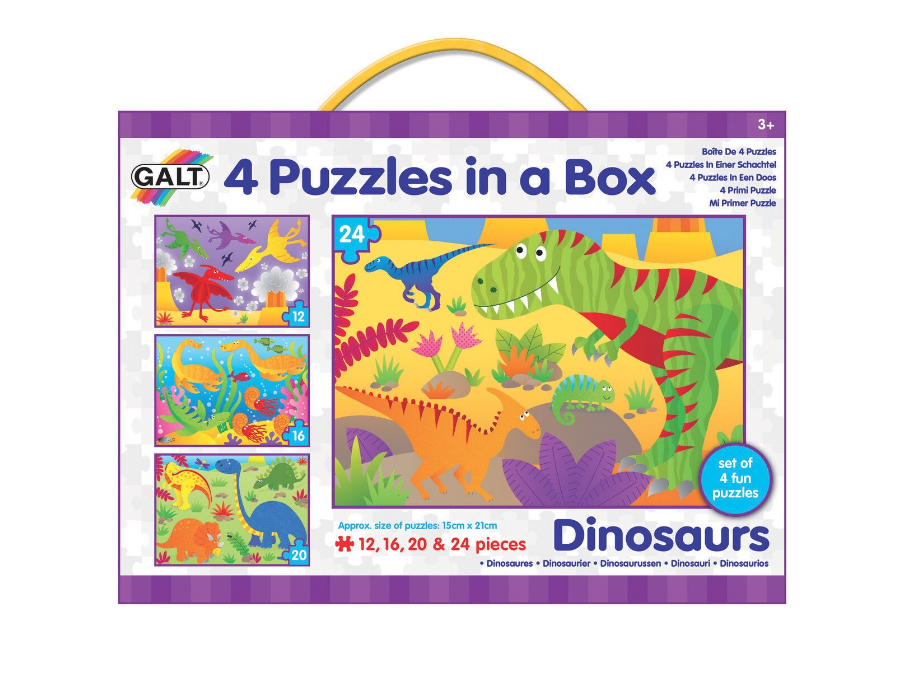 Set 4 puzzle-uri Dinozauri 12, 16, 20, 24 piese Galt