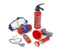 Jucarie set accesorii Klein Pompier, 7 piese, rosu si albastru