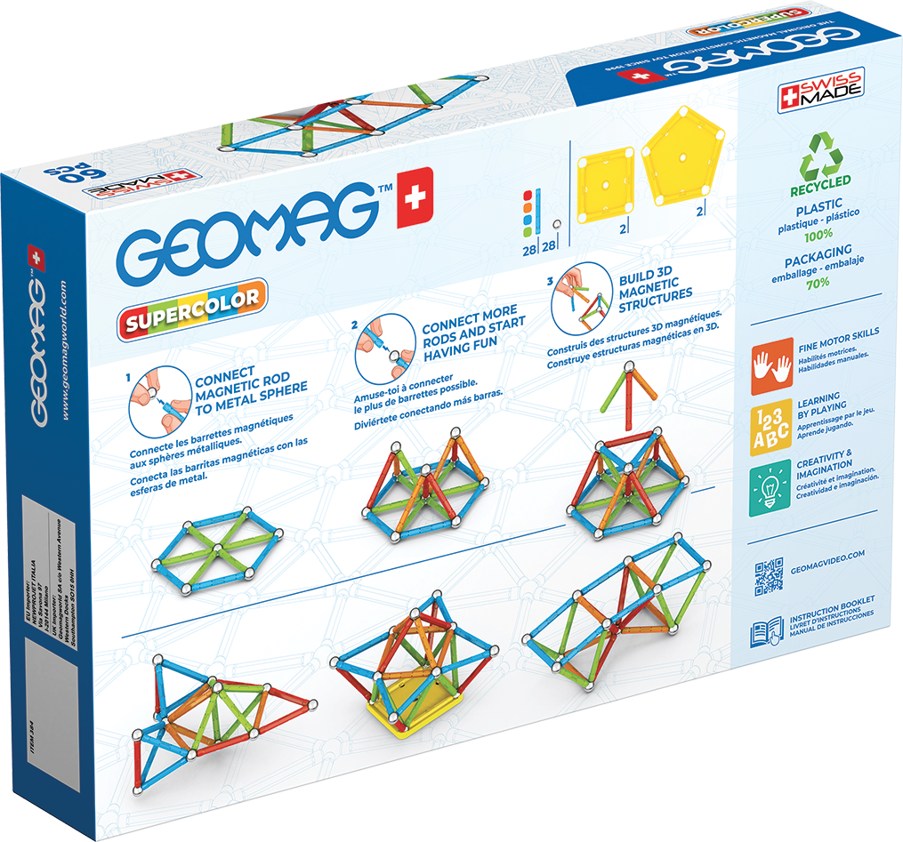 Set de constructie Geomag 384, Supercolor 60 piese