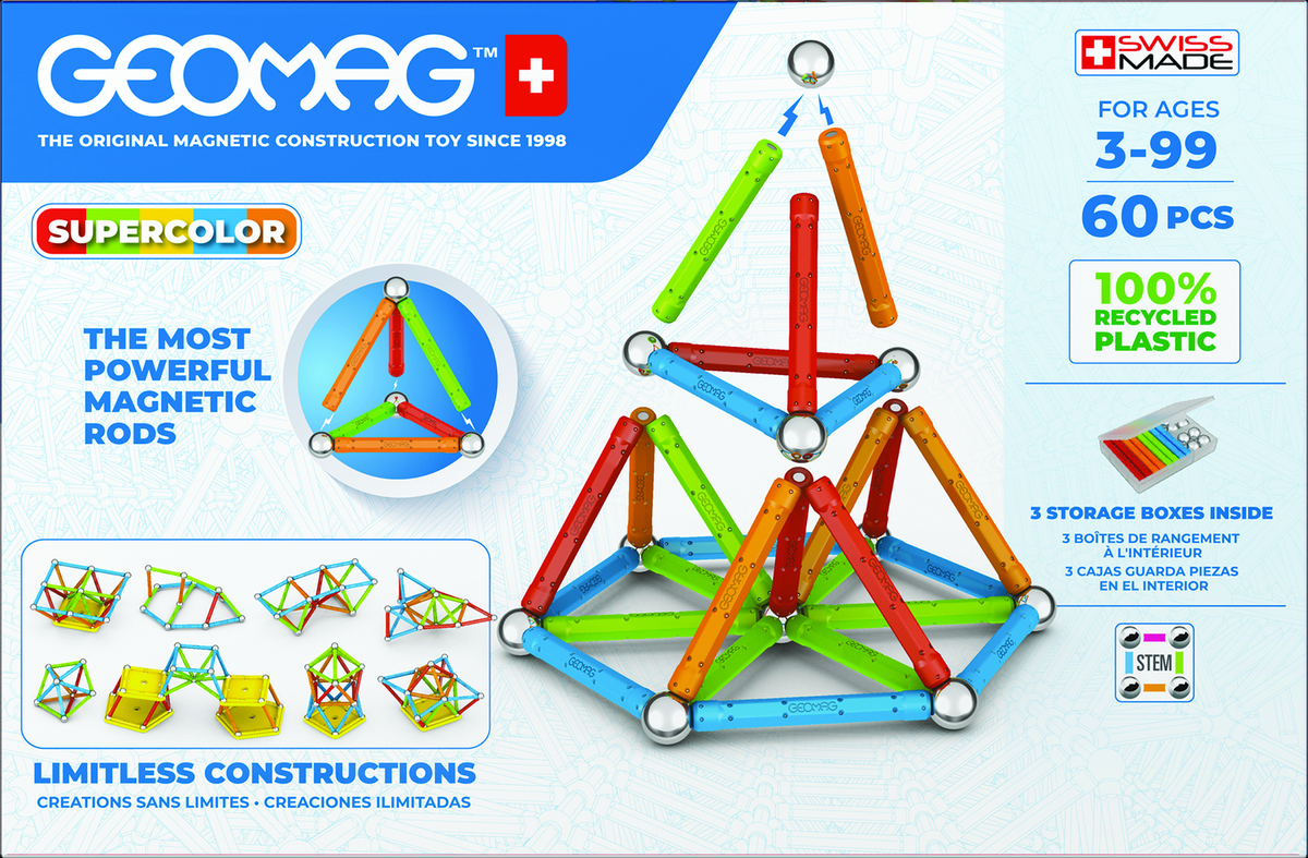 Set de constructie Geomag 384, Supercolor 60 piese