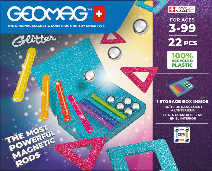 Set de constructie magnetic Geomag Glitter Panels 22 piese, 534