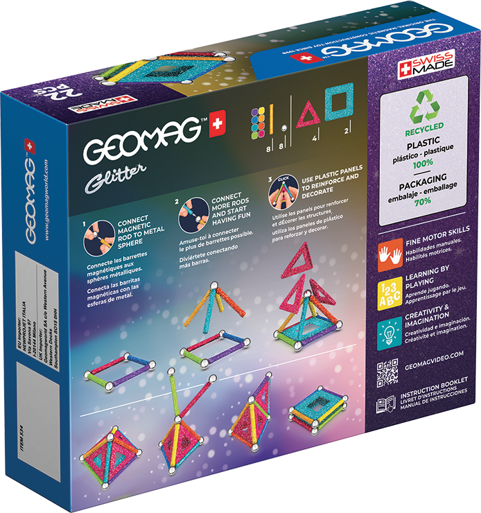 Set de constructie magnetic Geomag Glitter Panels 22 piese, 534