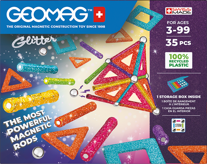 Set de constructie magnetic Geomag Glitter Panels 35 piese, 535