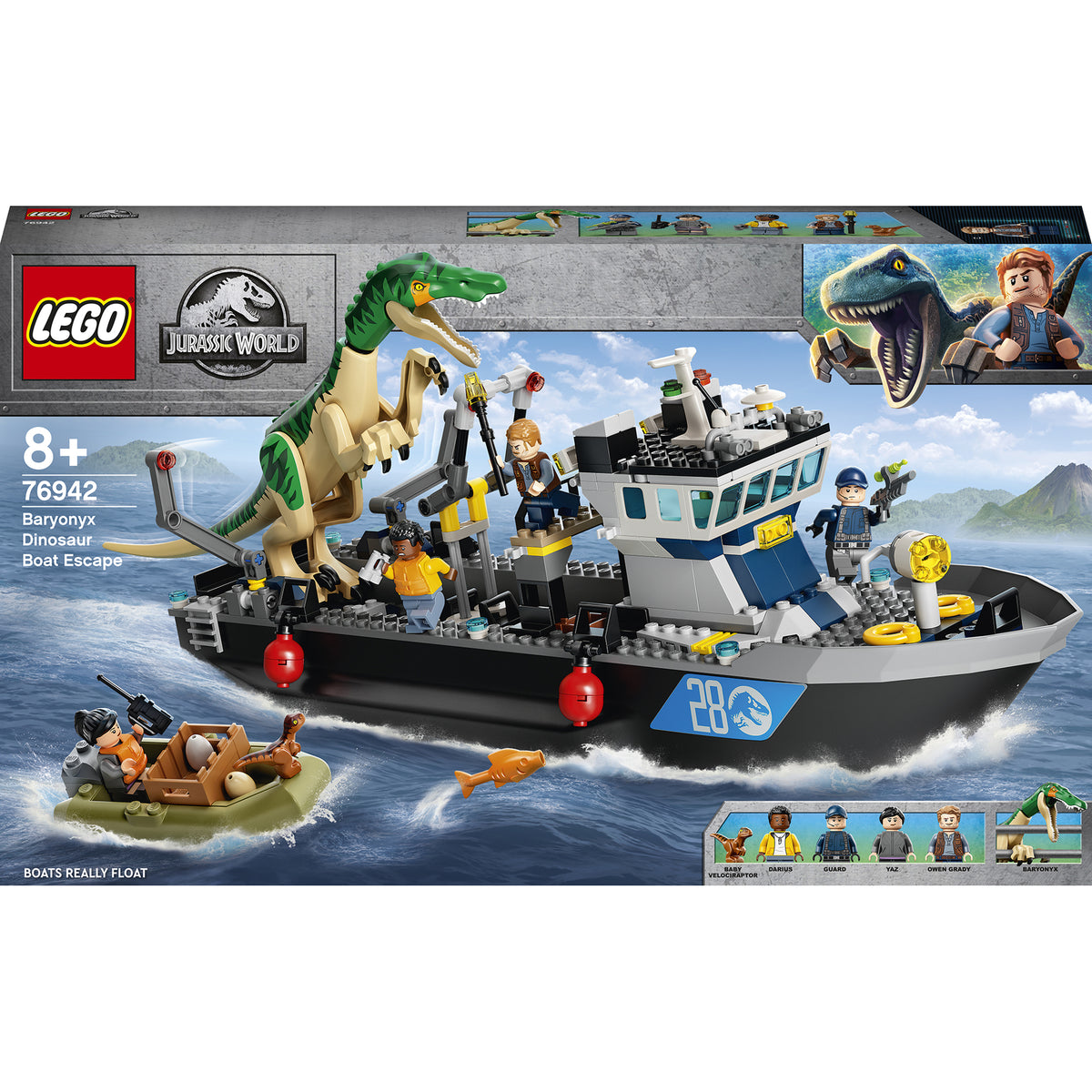 LEGO Jurassic World - Evadarea cu barca a dinozaurului Baryonyx 76942, 308 piese