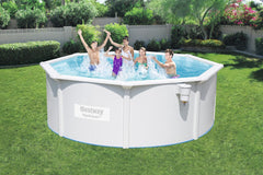 Set piscina cu perete din otel Bestway Hydrium™ cu sistem de filtrare cu nisip, 300 x 120 cm, gri granit, rotund, 56566