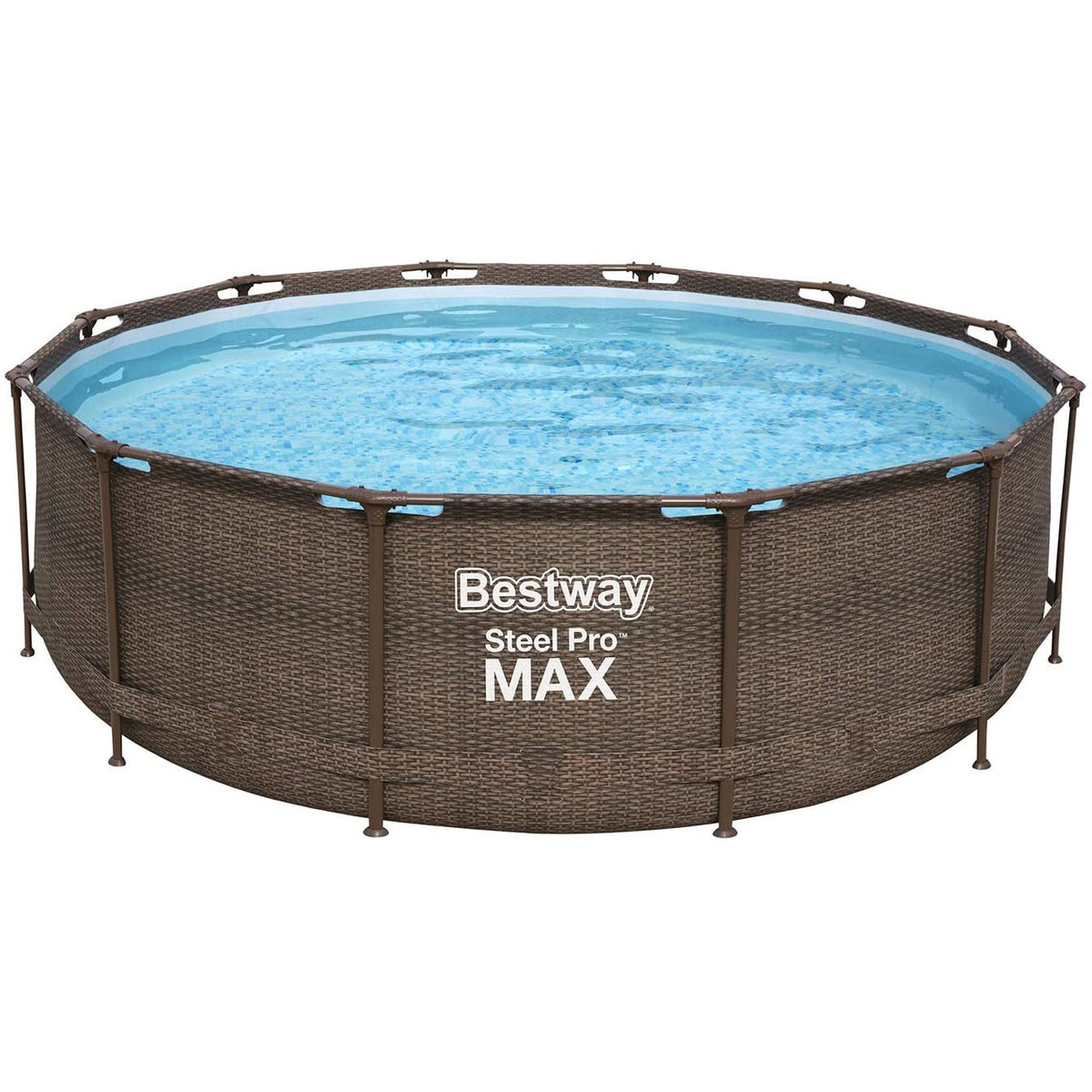 Piscina Bestway Steel Max Pro 3.66 m cu cadru metalic, scara si pompa de filtrare incluse, cadru din otel, maro