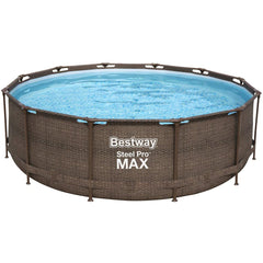 Piscina Bestway Steel Max Pro 3.66 m cu cadru metalic, scara si pompa de filtrare incluse, cadru din otel, maro