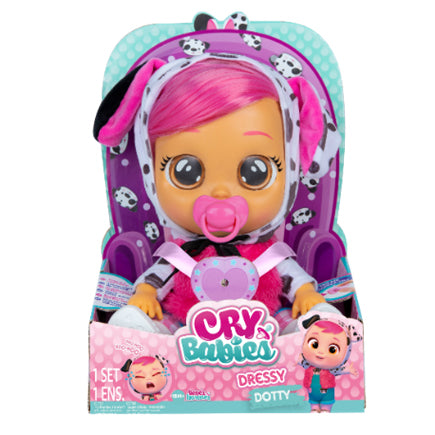 Papusa Cry babies, Bebe plangacios Dressy Dotty cu par, IMC 81451