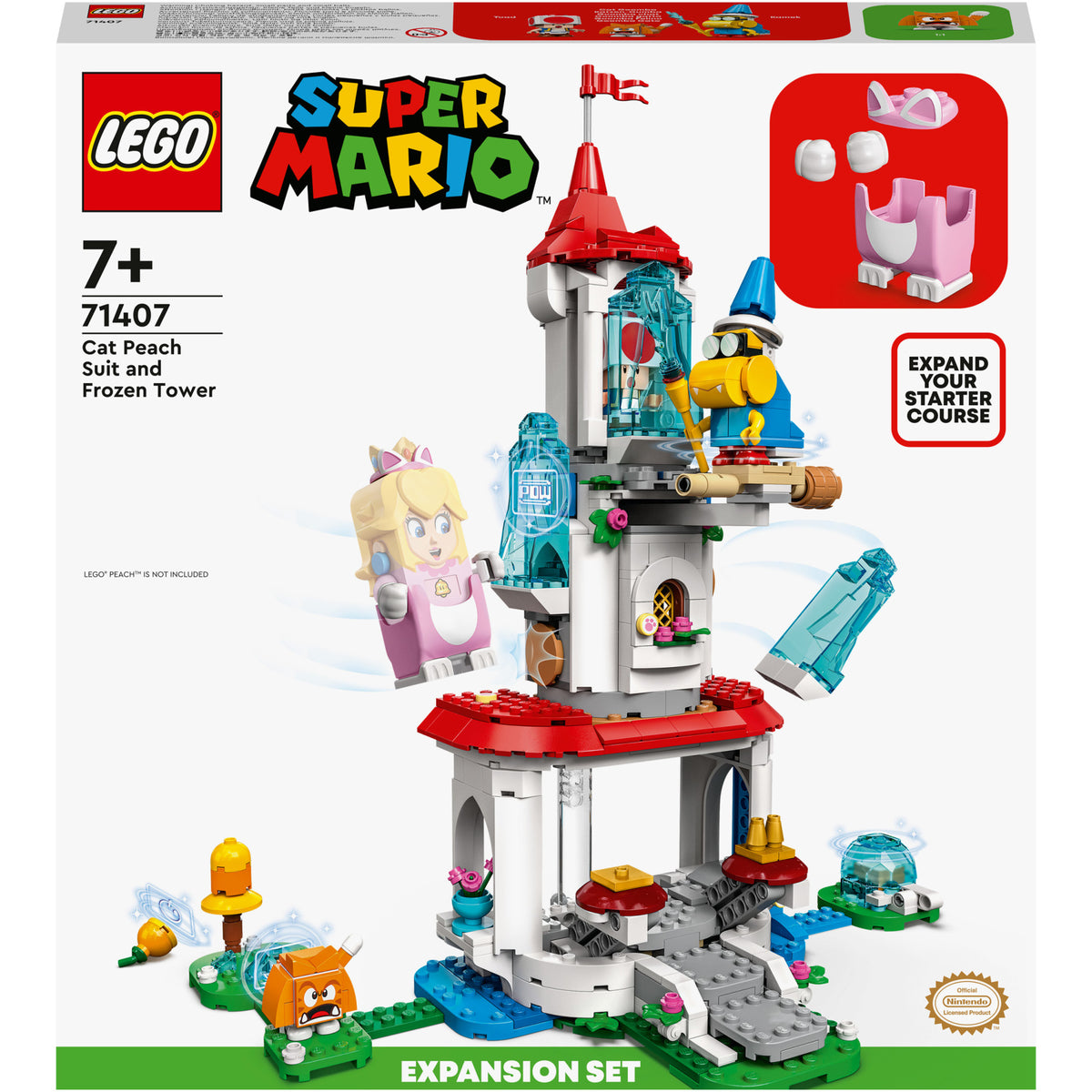 LEGO® Super Mario™ - Set de extindere - Costum de pisica pentru Peach si Turn inghetat 71407, 494 piese