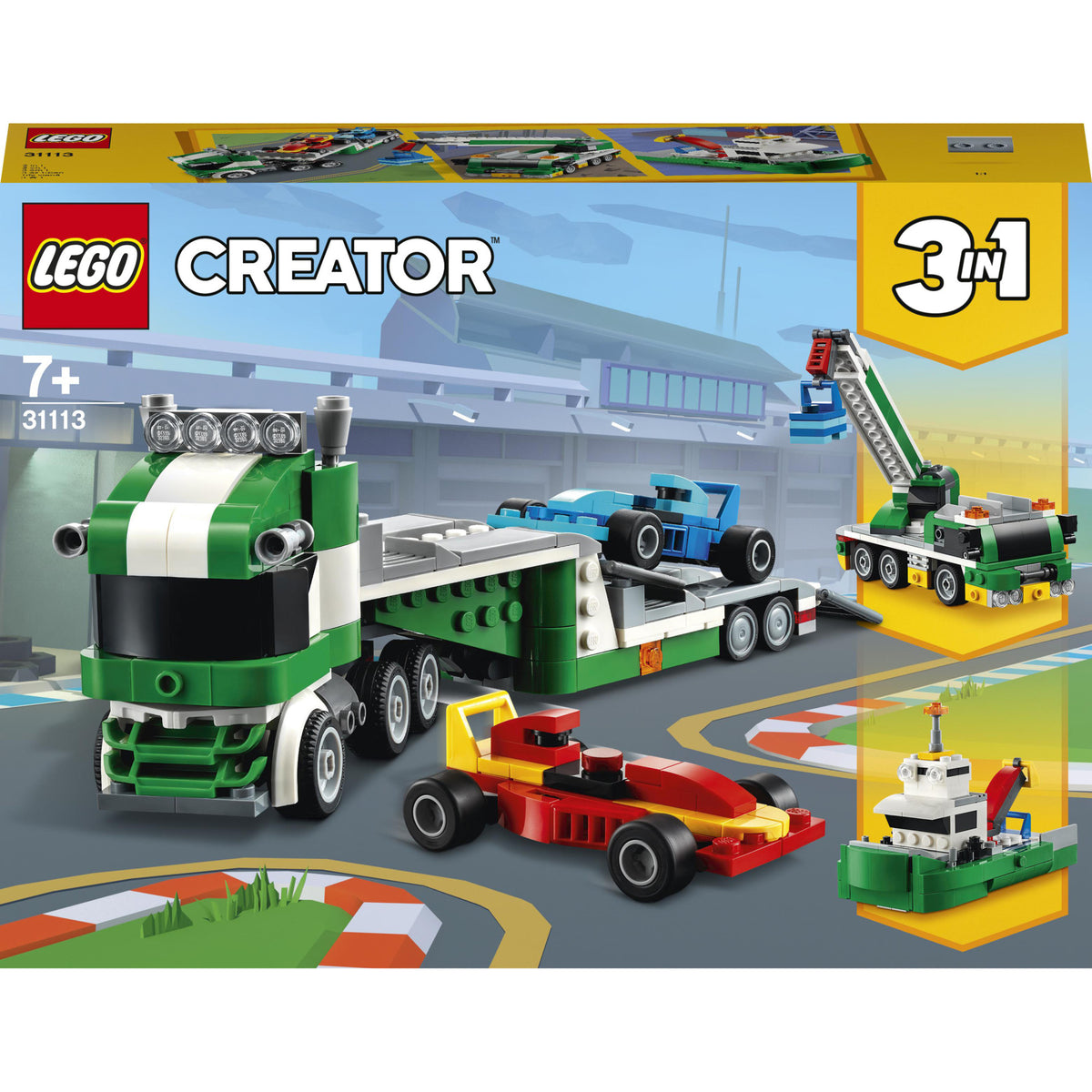 LEGO Creator 3 in 1 - Transportor de masini de curse 31113, 328 piese