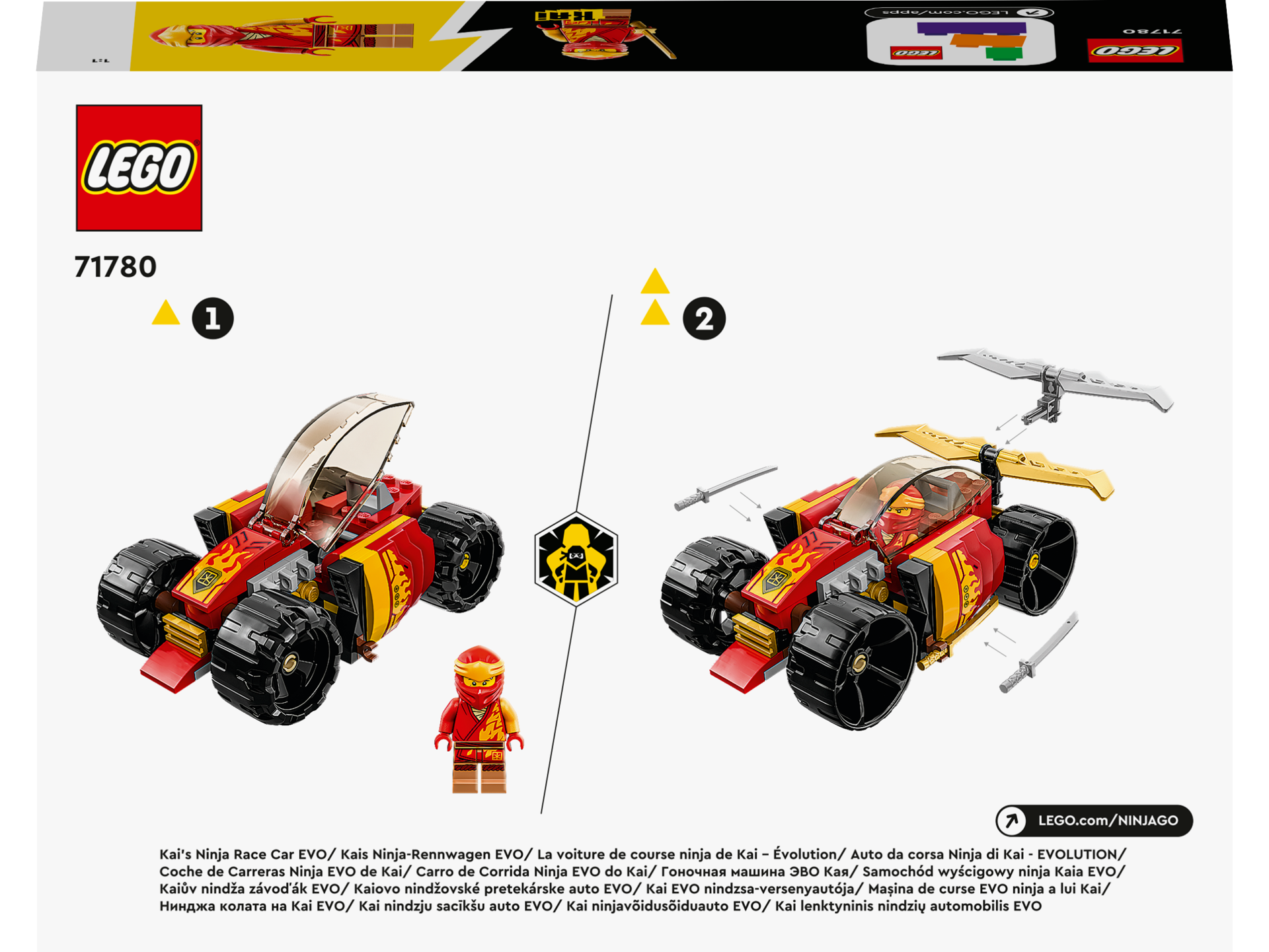 LEGO® Ninjago - Masina de curse EVO ninja a lui Kai 71780, 94 piese