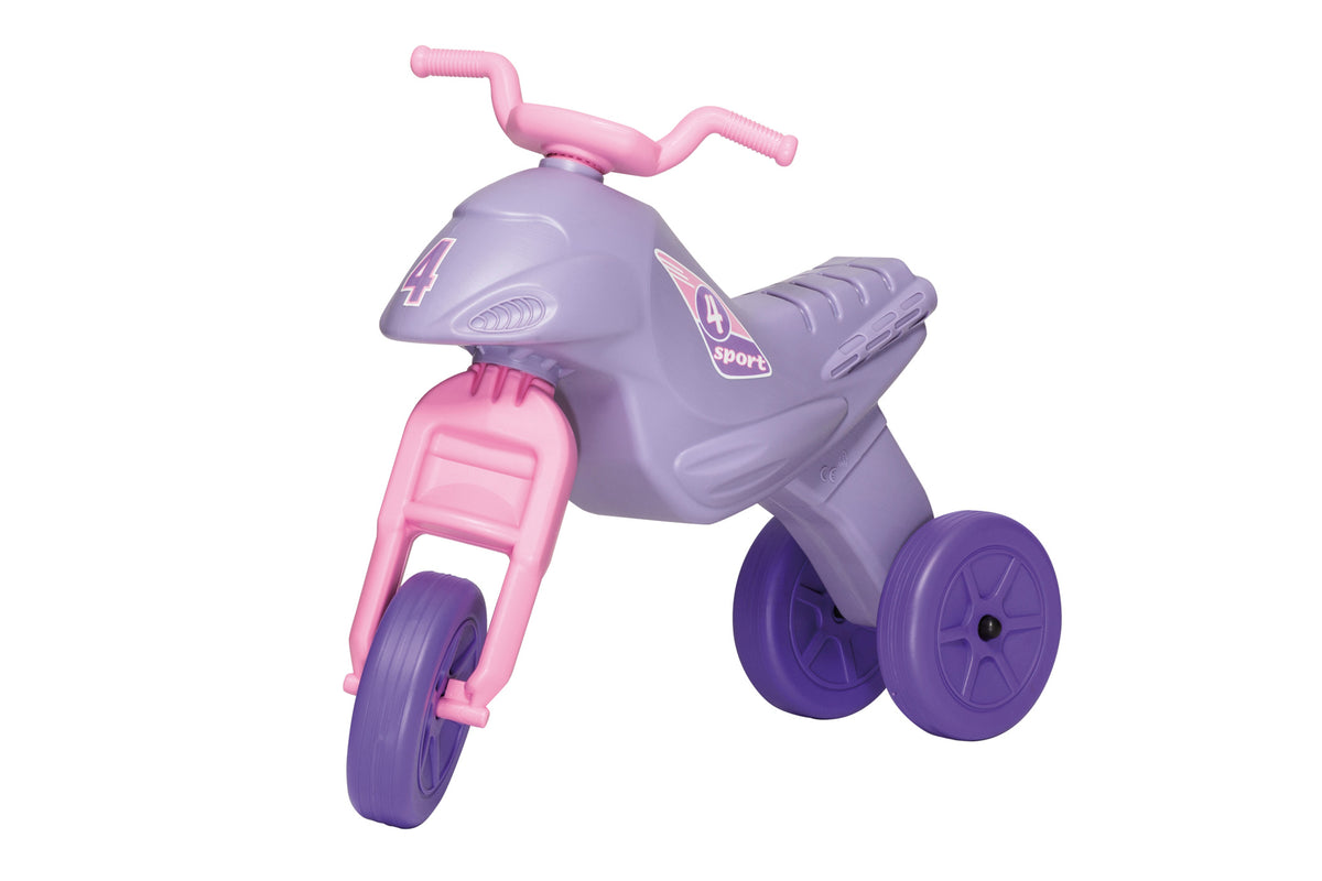 Motocicleta copii cu trei roti fara pedale mare culoarea roz-mov multicolor