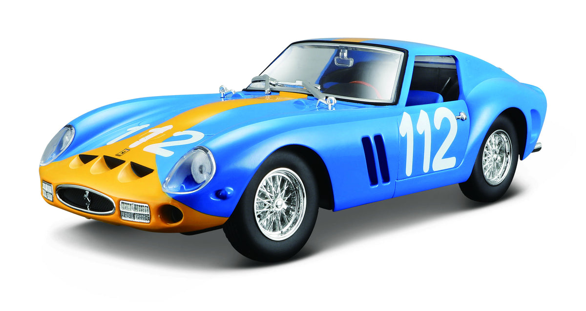 Macheta Ferrari 1/24 racing 250 Gto albastru cu galben, Bburago 26305