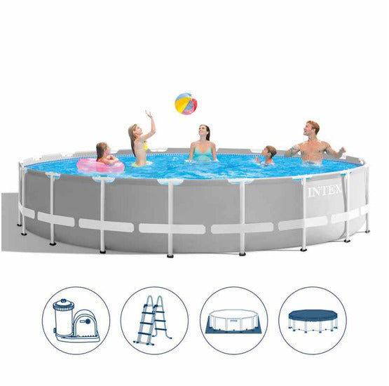 Piscina Intex Prism Ultra Frame, pompa de filtrare, scara si panou protectie inclus, 6.1m x 1.32m