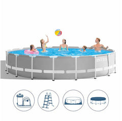 Piscina Intex Prism Ultra Frame, pompa de filtrare, scara si panou protectie inclus, 6.1m x 1.32m