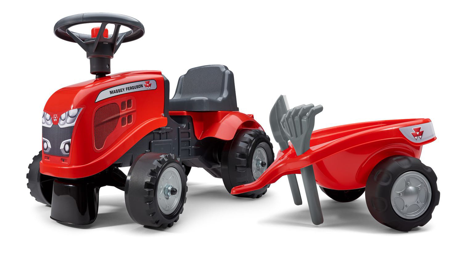 Tractor Massey Ferguson cu remorca, grebla si lopata, rosu, FK 241C