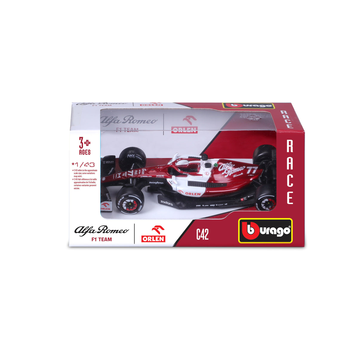 Macheta masinuta Bburago 1:43 F1 Alfa Romeo C42 Orlen “Valtteri Bottas” 77, 18-38167-38067