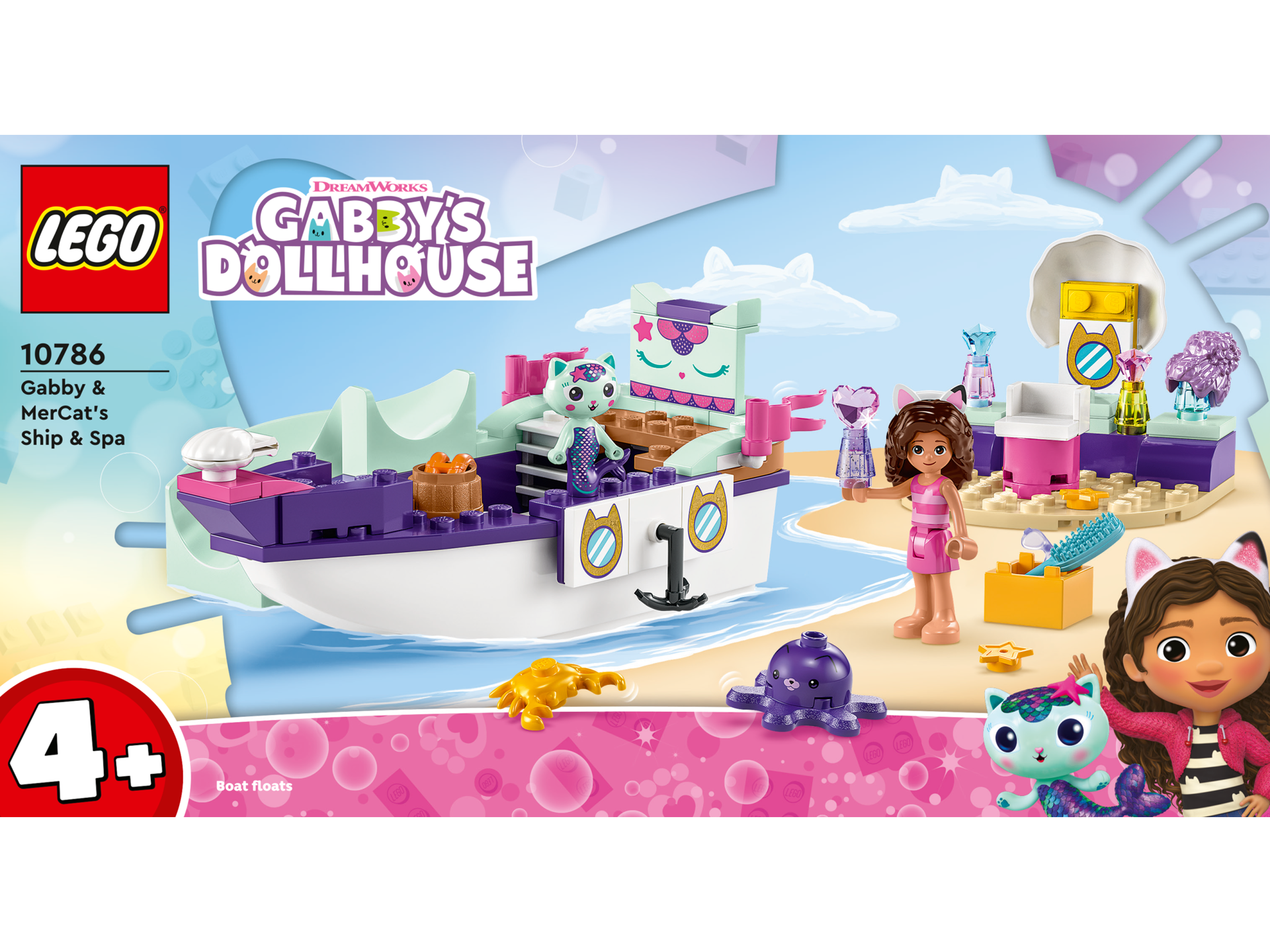 LEGO® Gabby's Dollhouse - Barca cu spa a lui Gabby si a Pisirenei 10786, 88 piese