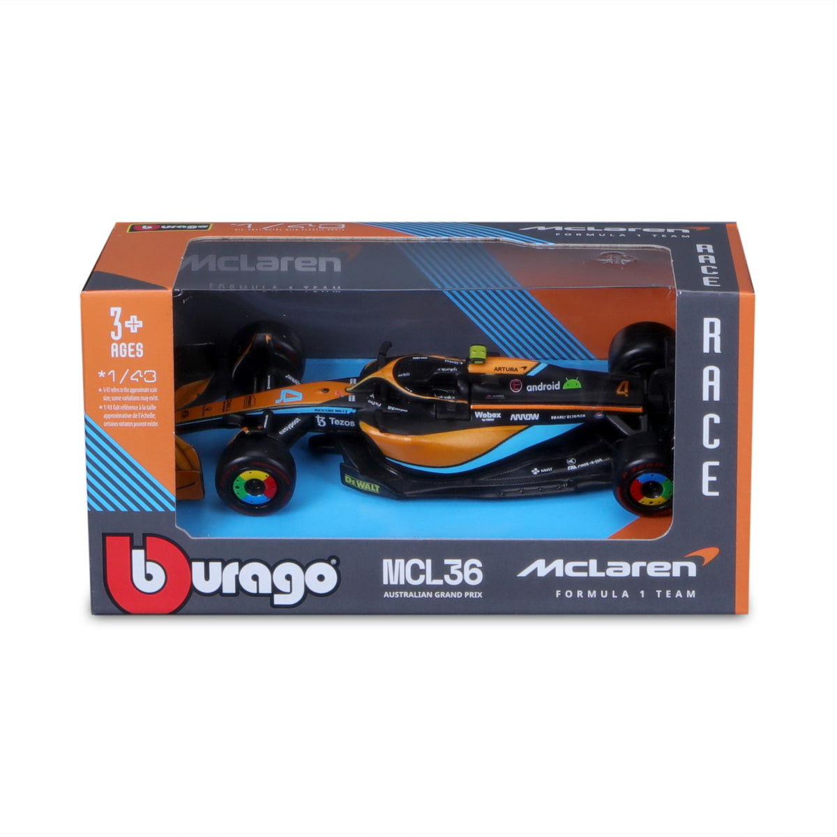 Macheta Masinuta Bburago 1:43  McLaren MCL36 F1 Australian GP #4 Lando Norris 18-38163-38063R