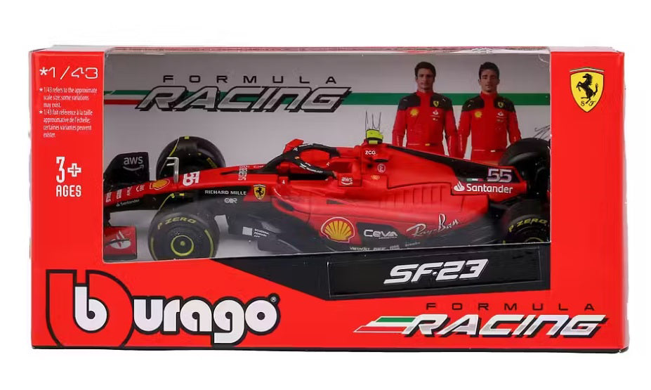 Macheta Masinuta Bburago 1:43 F1 Ferrari Racing WB 2023 #55 Carlos Sainz, BB36820-36836-55