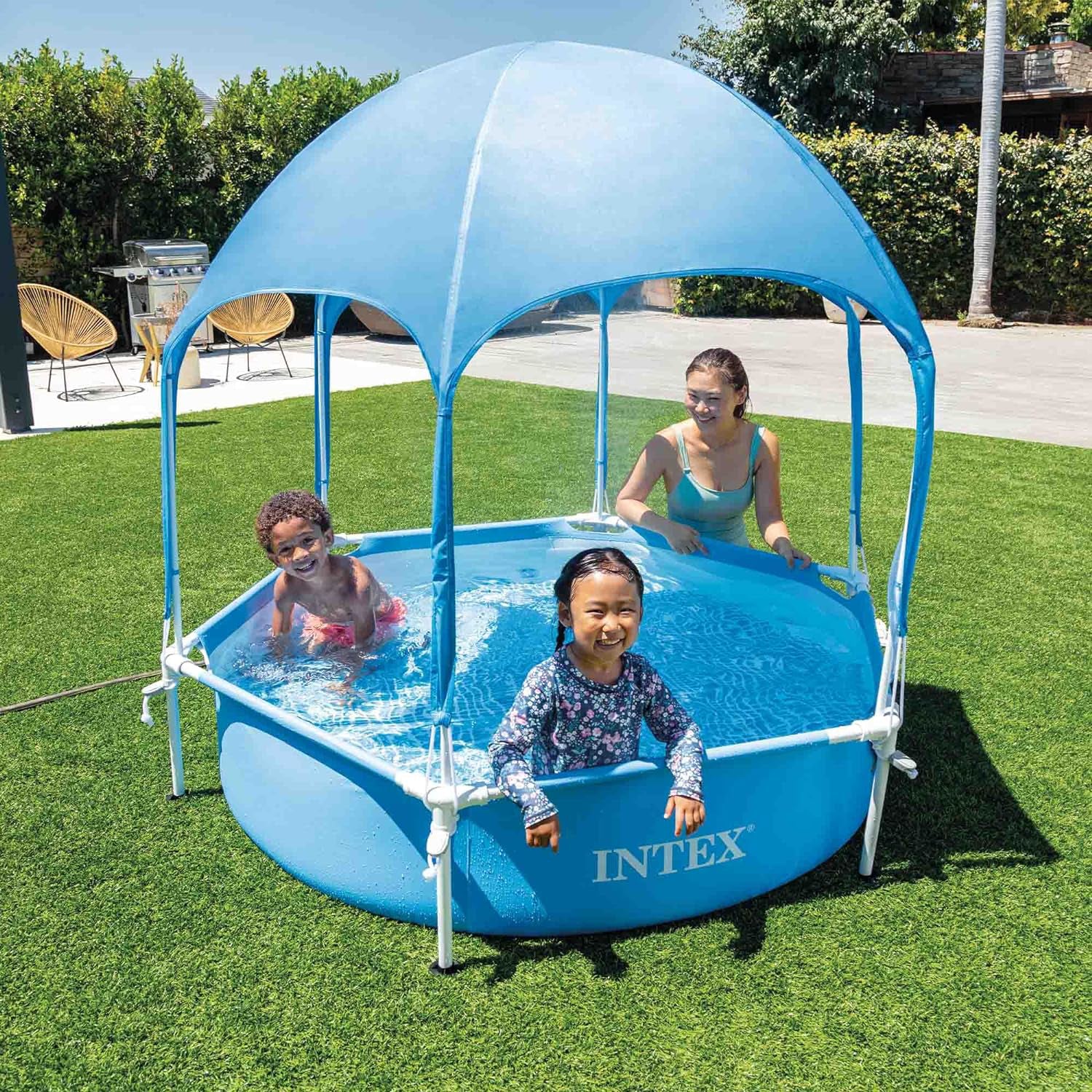 Piscina Hexagonala cu Parasolar Intex, d183 cm, Inaltime piscina 38 cm, Inaltime Totala 165 cm, volum 700 l, IX28209NP