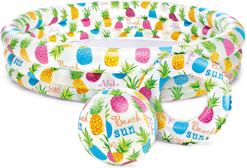 Set Intex Piscina Gonflabila Pineapple splash, cu Minge si Colac 132 x 28 cm, 59469NP