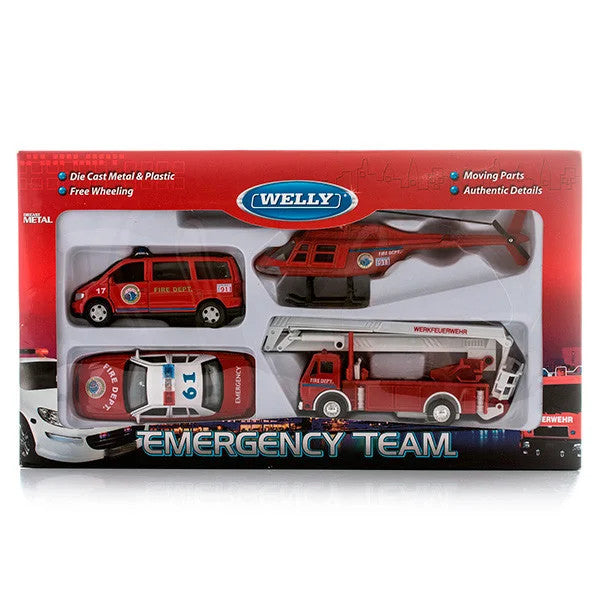 Set Masinute Welly 1:64 Emergency Team- Pompieri 4 BUC, W98160-4GF- POM