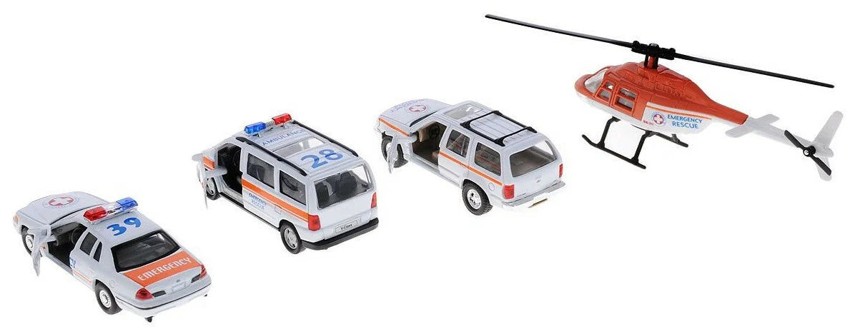 Set Masinute Welly 1:64 Emergency Team- Ambulanta 4 buc, W98160-4GK-AMB