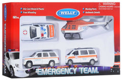 Set Masinute Welly 1:64 Emergency Team- Ambulanta 4 buc, W98160-4GK-AMB