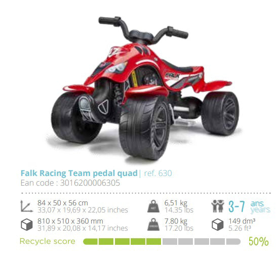 Quad Falk cu pedale Racing Team, rosu, FK 630