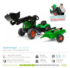 Tractor Falk cu pedale, cupa frontala si remorca, verde, FK 2031M