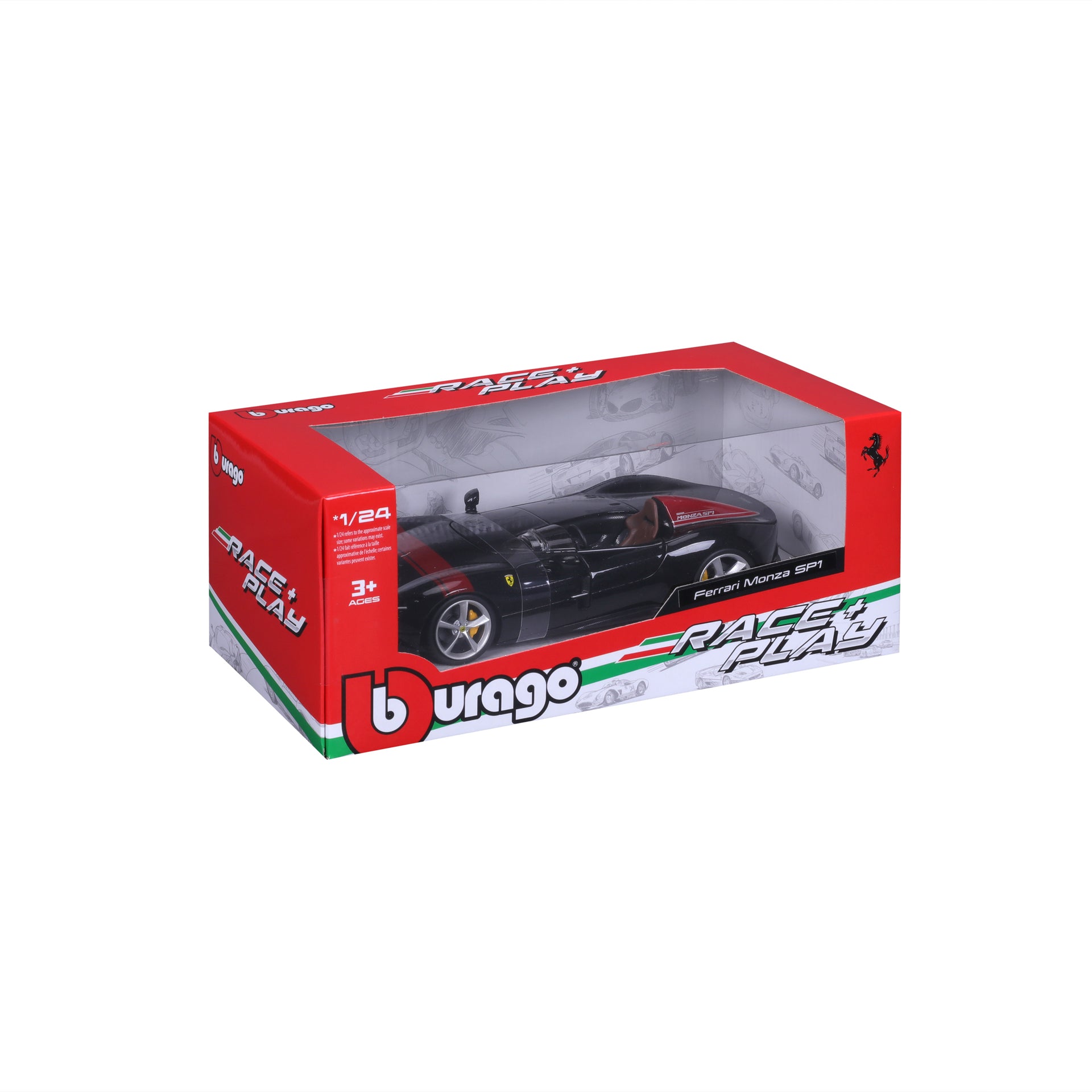 Macheta Masinuta Bburago 1:24 Ferrari Monza SP1 Negru/Rosu, BB26000-26027NEGRUROSU