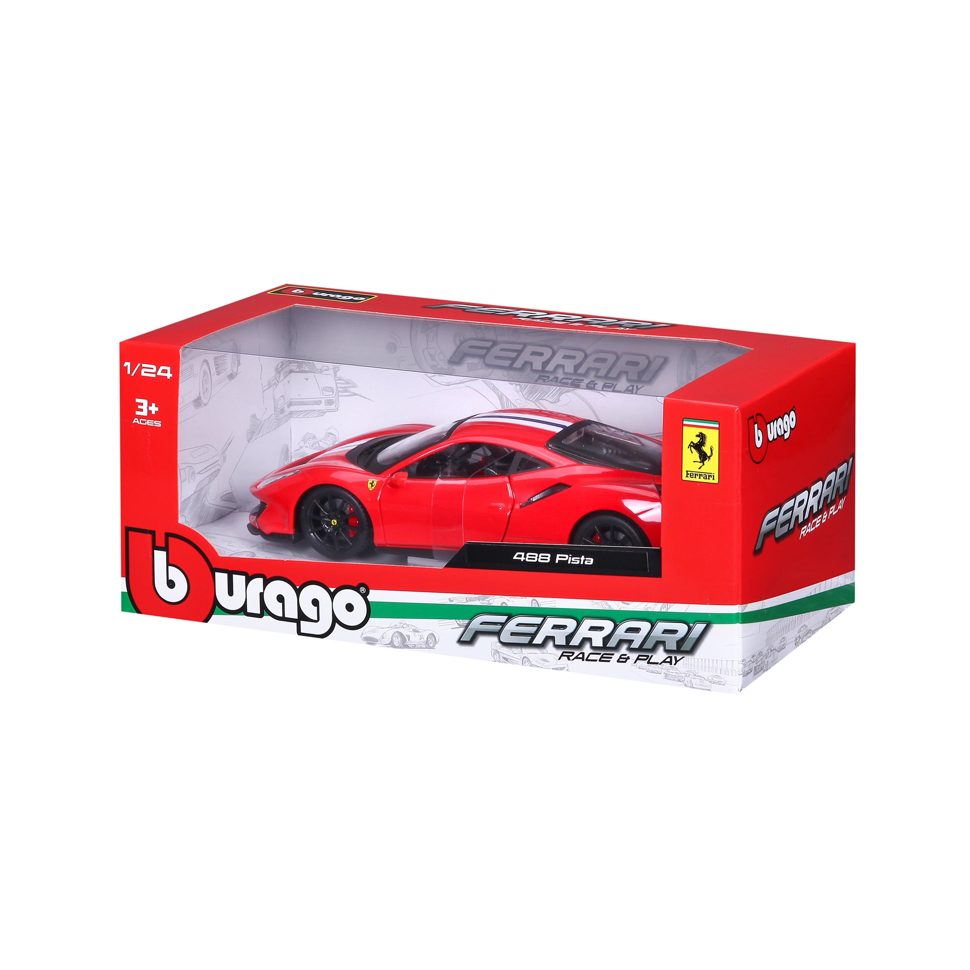 Macheta Masinuta Bburago 1:24 Ferrari 488 Pista Rosu Alb, BB26000-26026ROSUALB