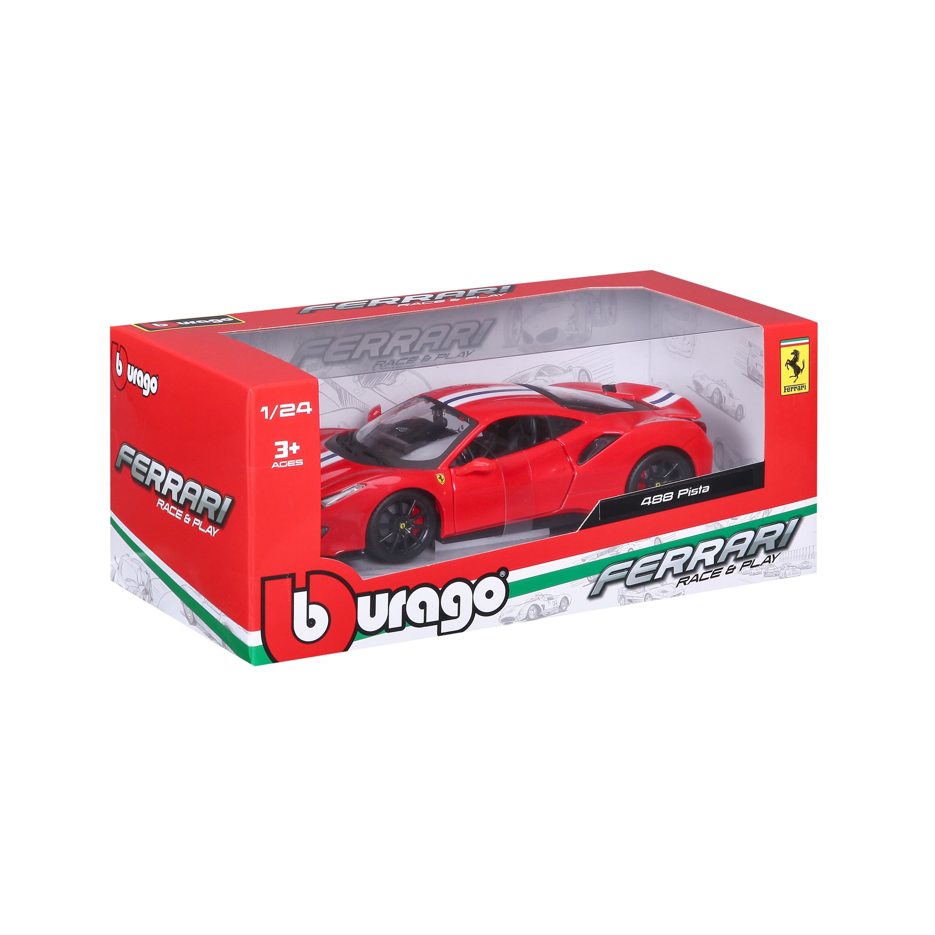 Macheta Masinuta Bburago 1:24 Ferrari 488 Pista Rosu Alb, BB26000-26026ROSUALB