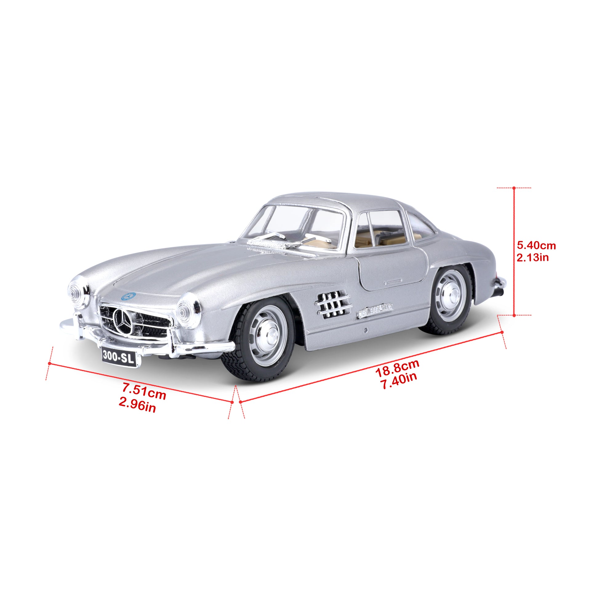 Macheta Masinuta  Bburago 1:24 Mercedes Benz 300SL 1954 Argintiu, BB20001B-22023