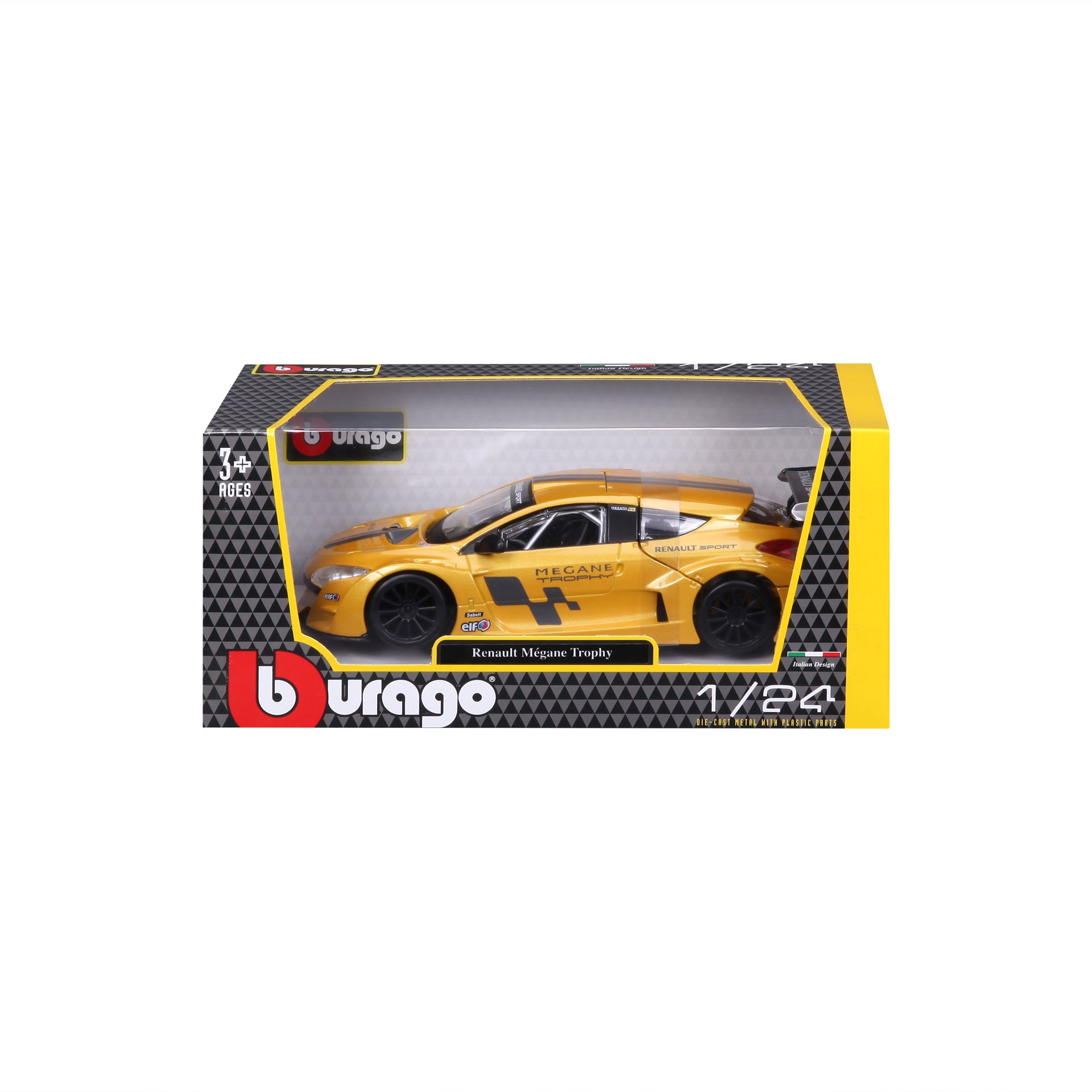 Macheta Masinuta Bburago 1:24 Renault Megane Trophy Galben Metalizat, BB20001B-22115