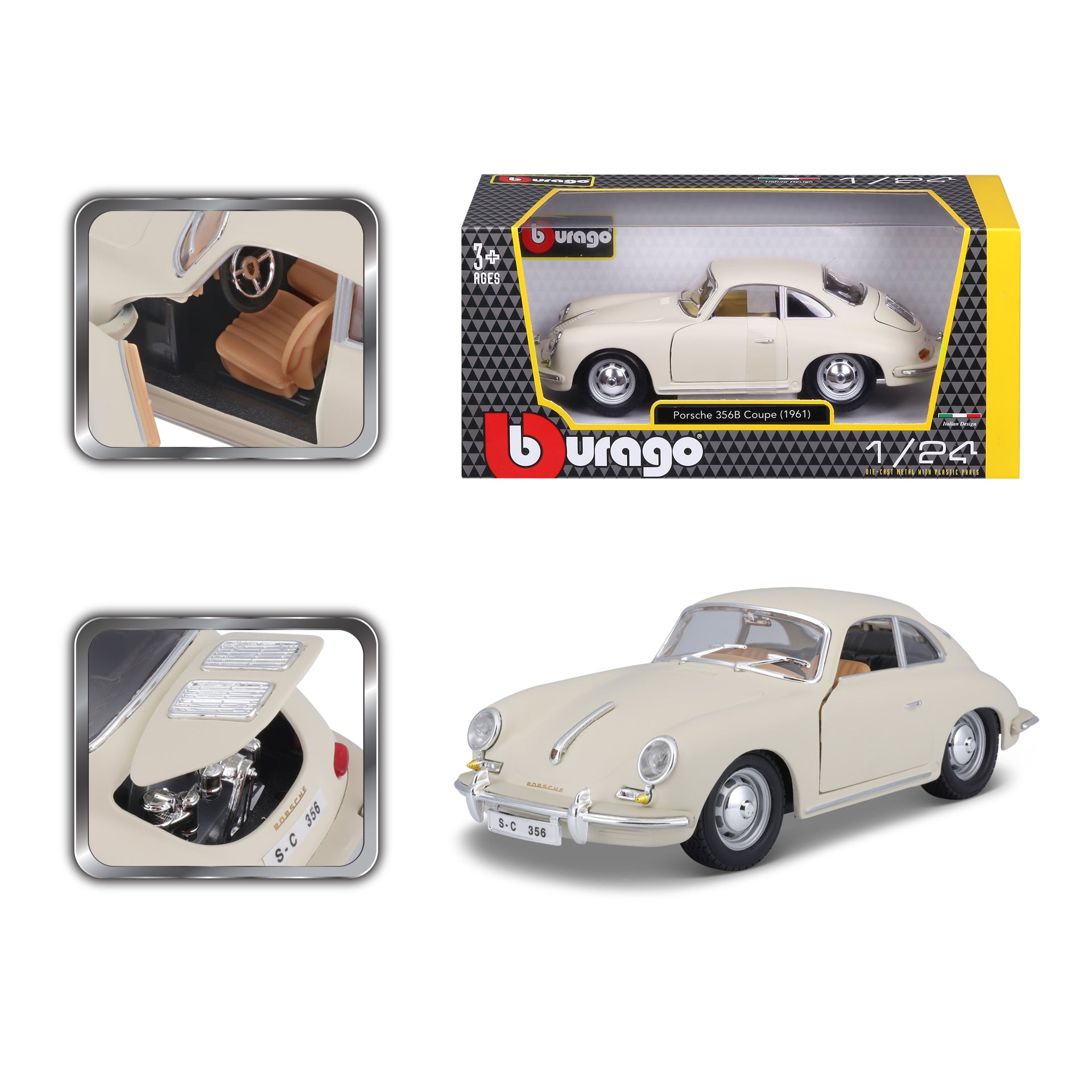 Macheta Masinuta Bburago 1:24 Bijoux  Porsche 356B Coupe (1961) Bej, BB20001B-22079