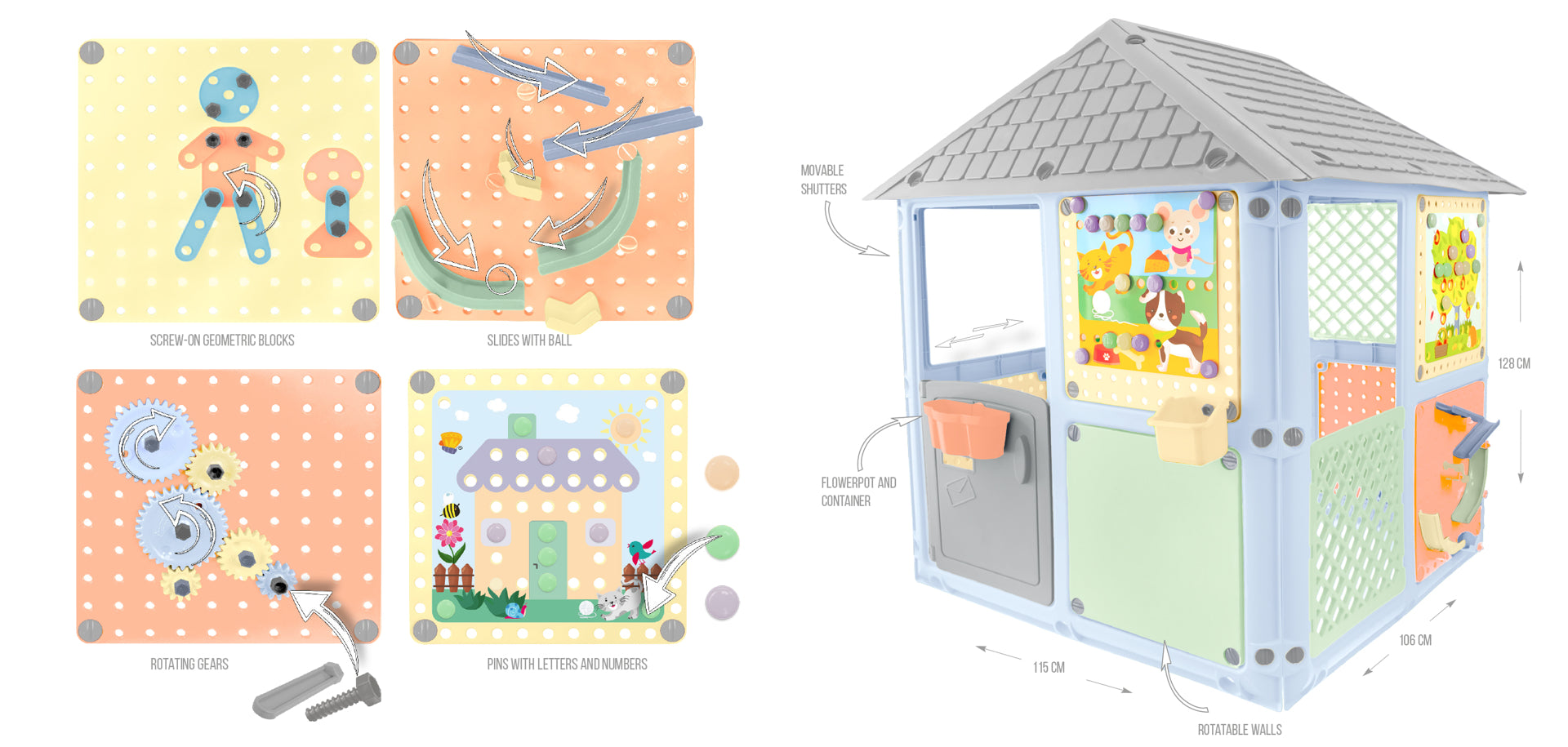 Casuta de joaca Mochtoys Smart House culori pastel, 115 x 106 x 128 cm, 12796