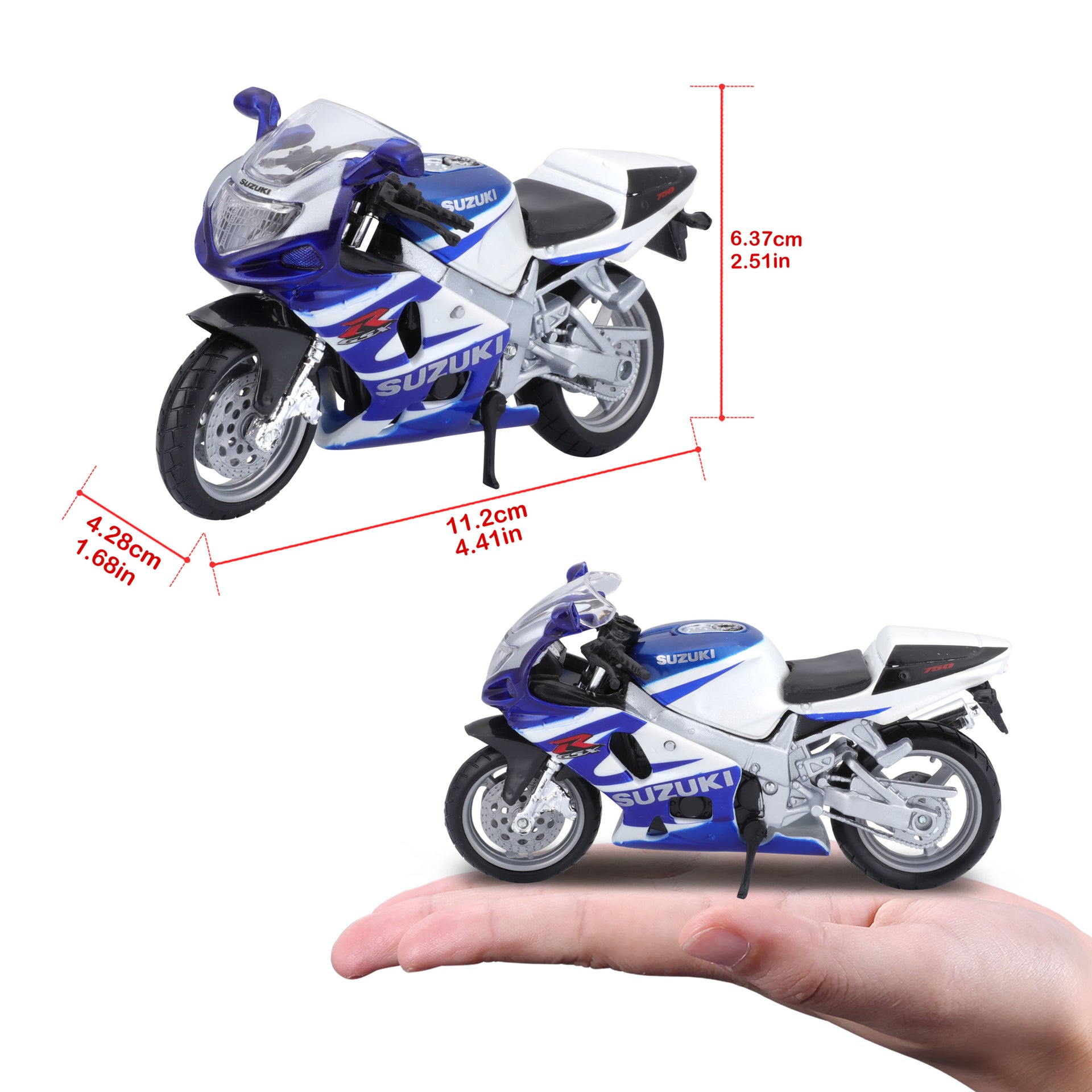 Macheta Motocicleta Bburago 1:18 Suzuki GSX-R750 Alb/Albastru, BB51030-51008