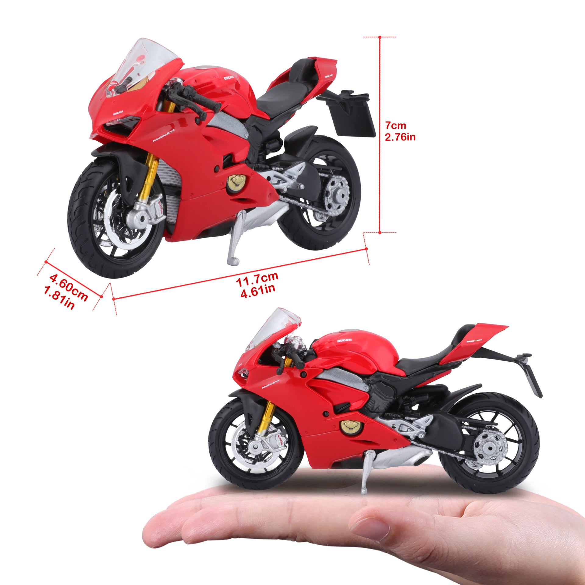 Macheta Motocicleta Bburago 1:18 Ducati Panigale V4 Rosu, BB51030-51080