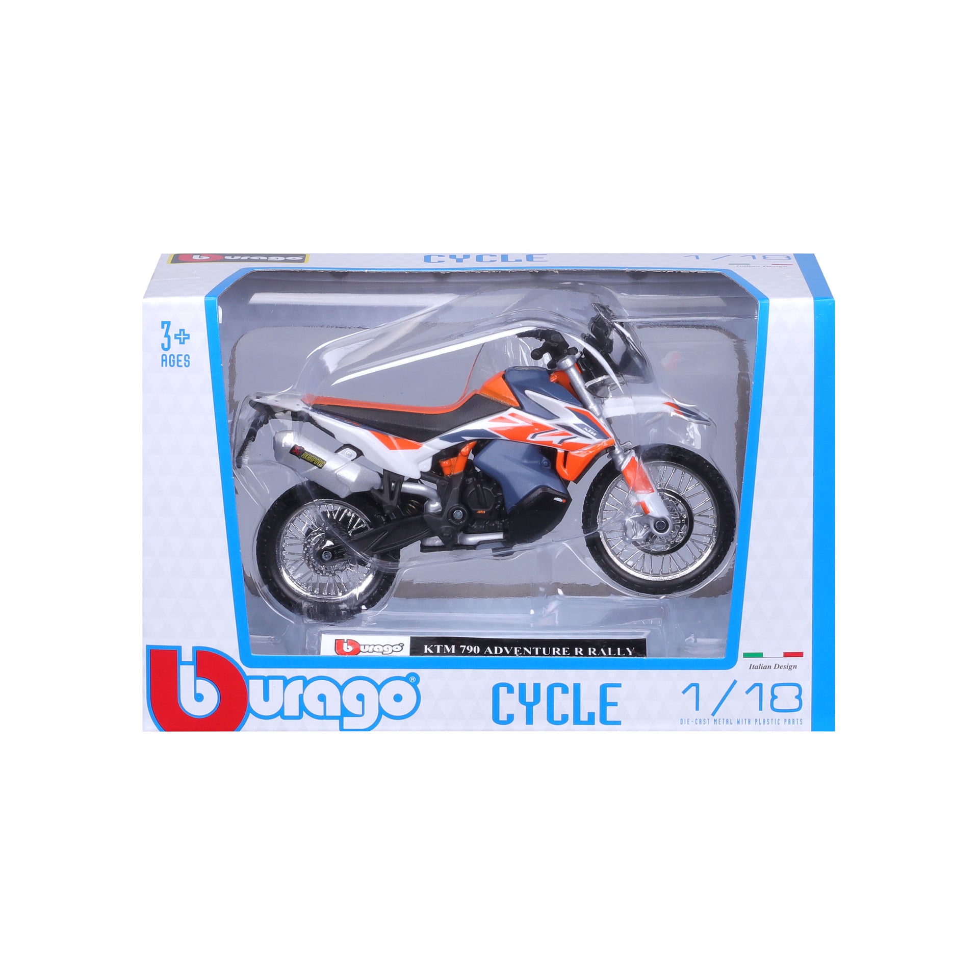 Macheta Motocicleta Bburago 1:18  KTM 790 Adventure R Rally Albastru/Portocaliu, BB51030-51084