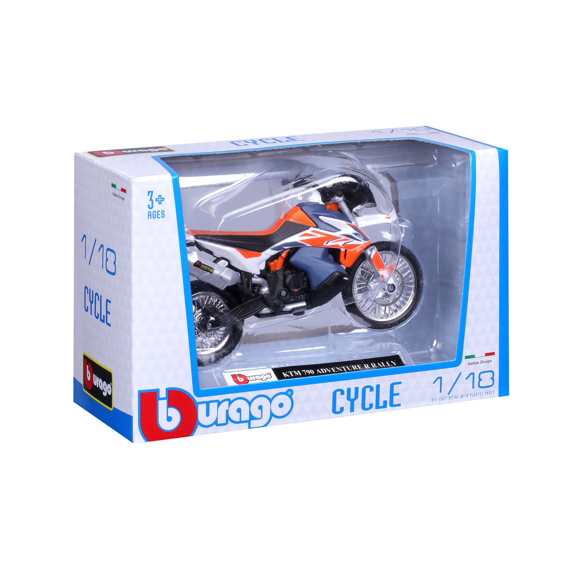 Macheta Motocicleta Bburago 1:18  KTM 790 Adventure R Rally Albastru/Portocaliu, BB51030-51084