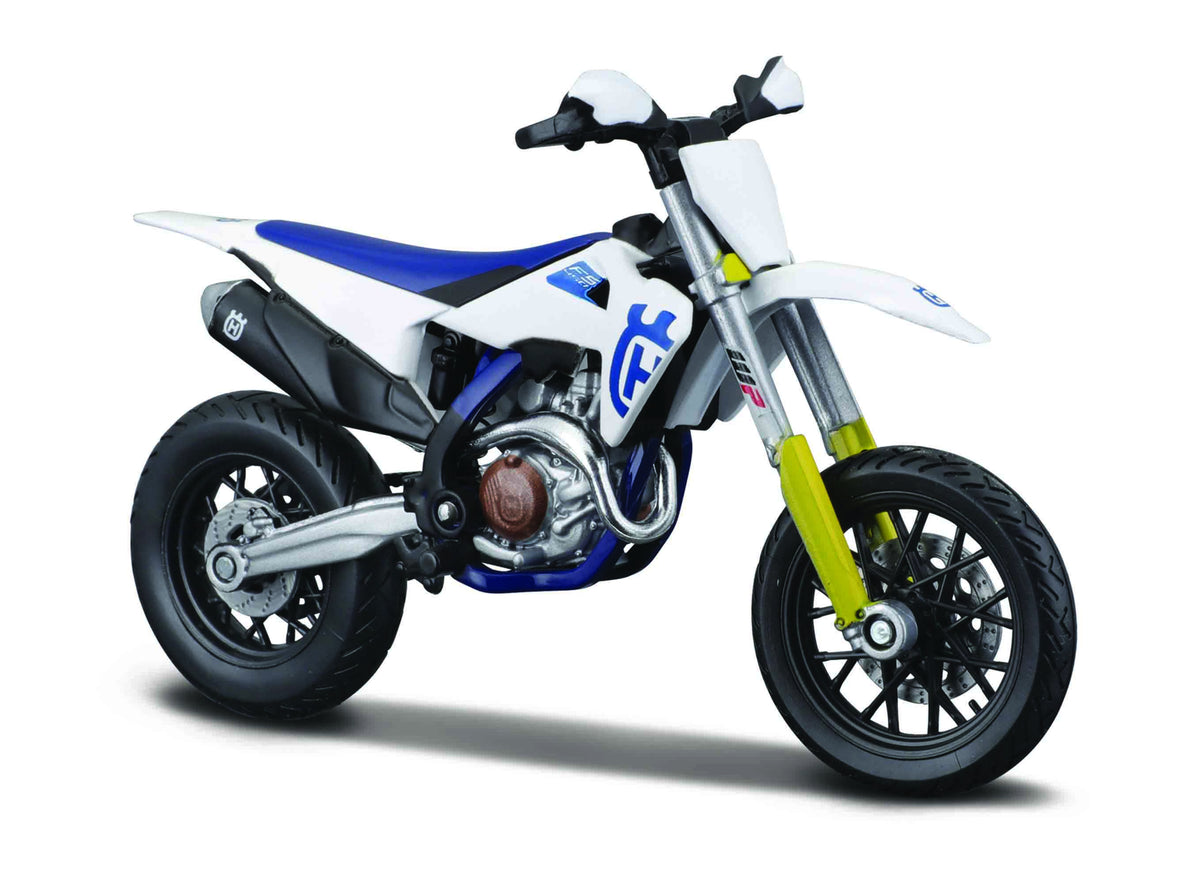 Macheta Motocicleta Bburago 1:18 Husqvarna FS 450 Supermoto Alb, BB51030-51087