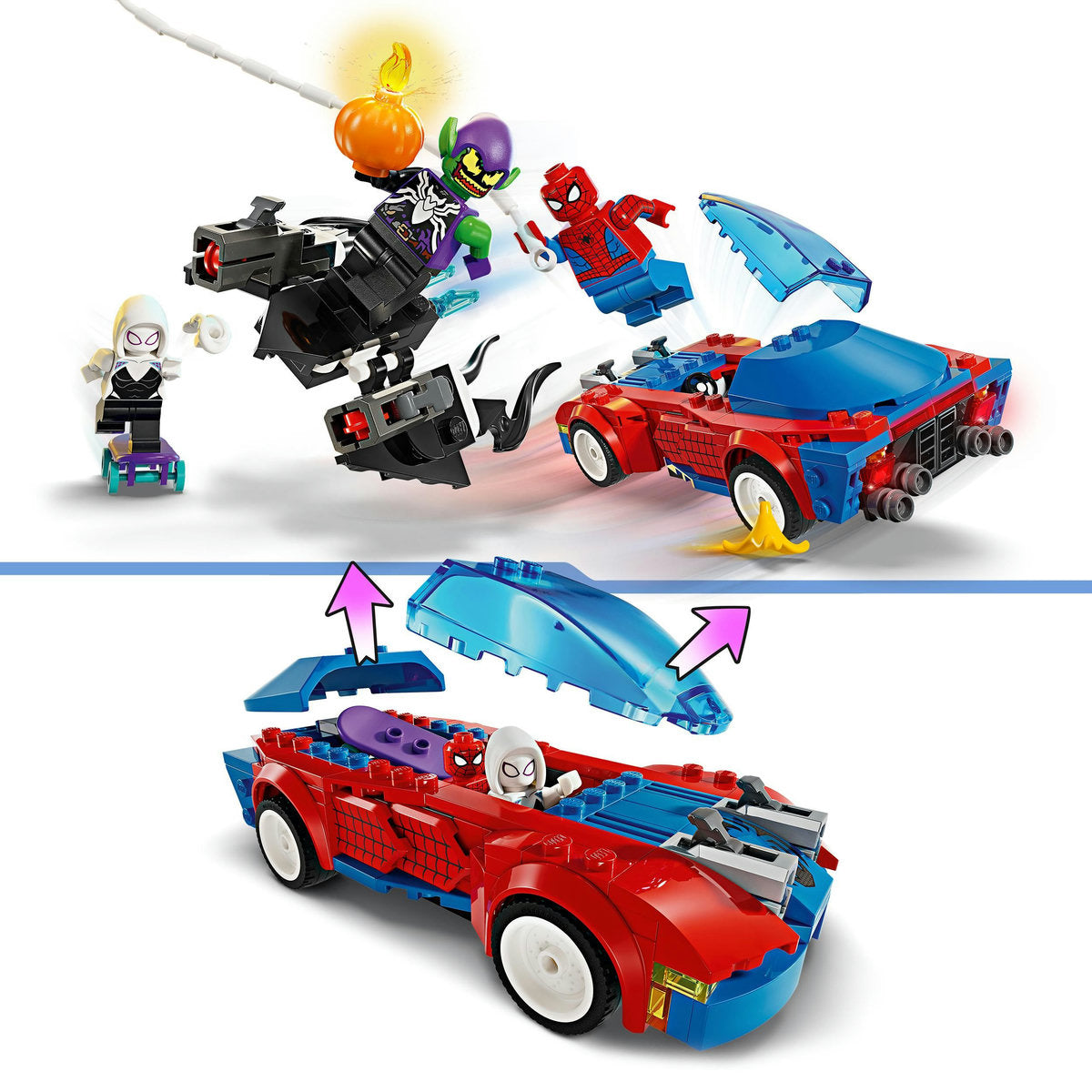 LEGO® Super Heroes - Masina de curse a Omului Paianjen vs Venom Green Goblin 76279, 227 piese